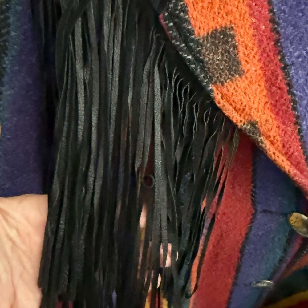 PIONEER Multicolor Southwestern Fringe Utility Jacket with Black Collar Vintage. - Picture 4 of 16